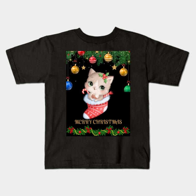 MERRY Christmas cat design Kids T-Shirt by SHAIKY